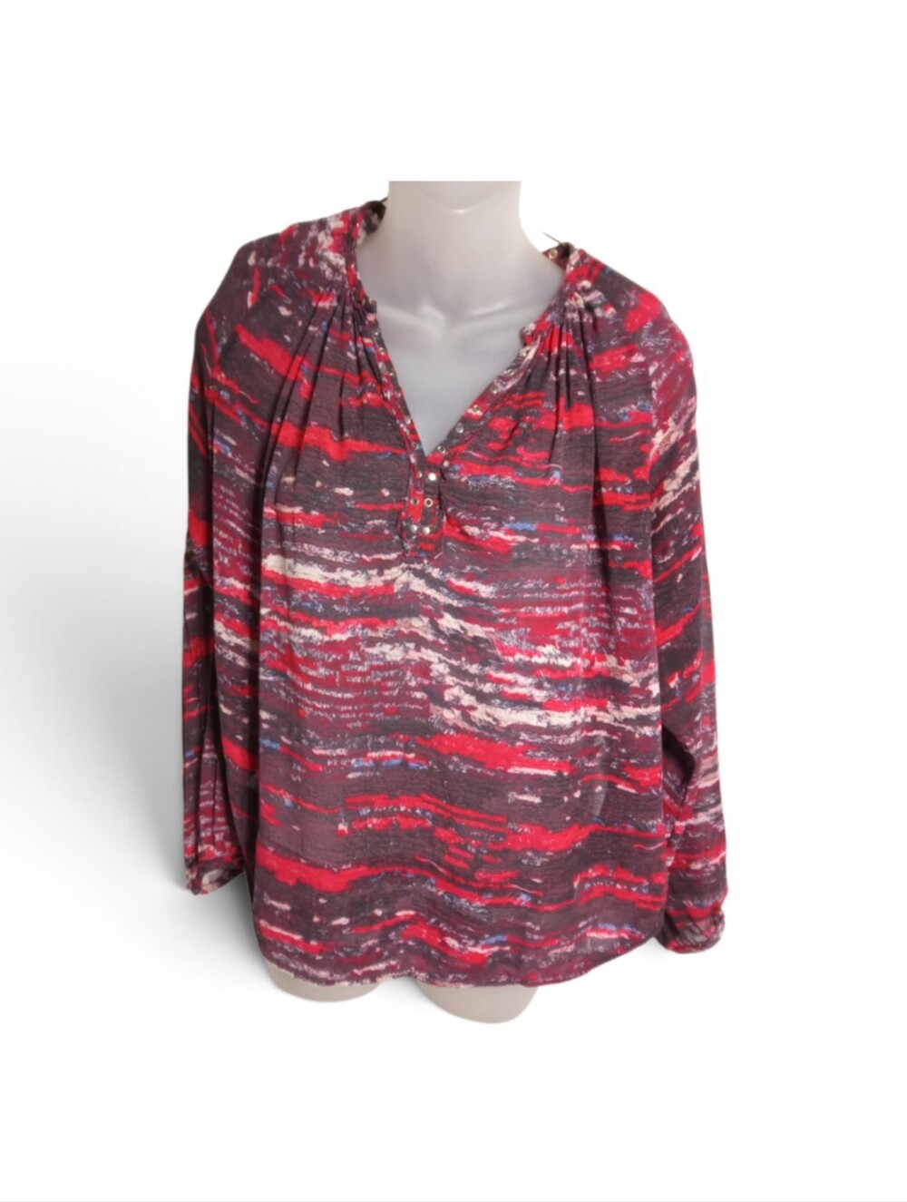 Isabel Marant Red Black Abstract Print Boho Peasant Pullover Blouse Top Sz
